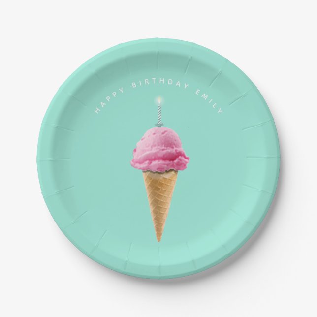 Personalized Birthday Ice Cream and Cake Paper Plates (Front)