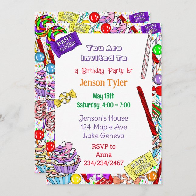 Personalized Birthday Invitation | Whimsical Candy (Front/Back)