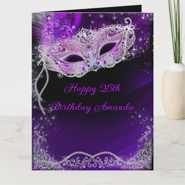 Personalized Birthday Masquerade Party Thank You Card (Front)