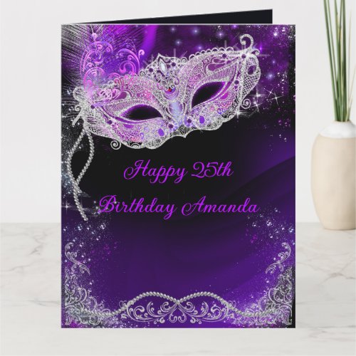 Personalized Birthday Masquerade Party Thank You Card