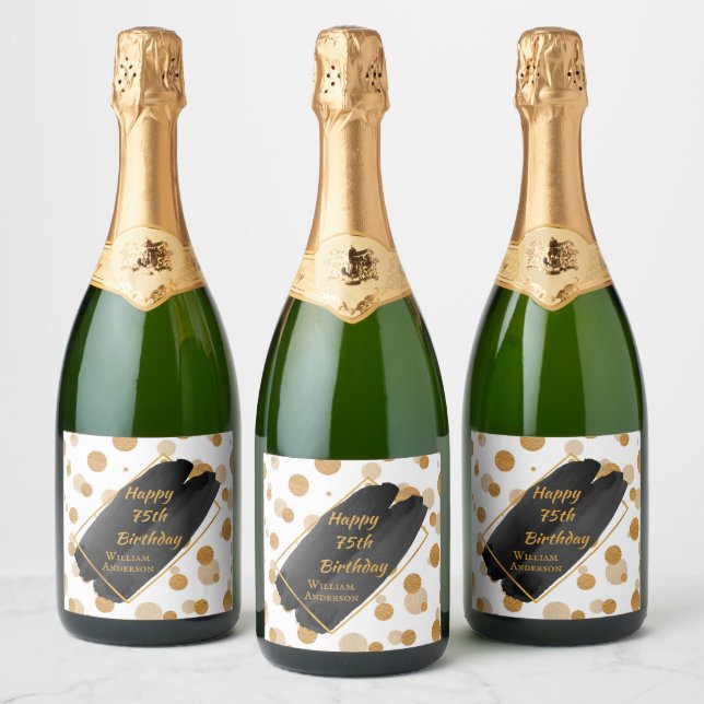 Personalized Birthday Modern Black and Gold  Wine  Sparkling Wine Label (Bottles)