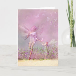 Personalized Birthday Modern Girly Pink Fairies Holiday Card