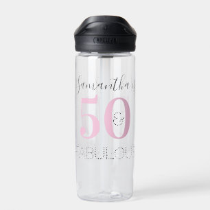 Personalized Birthday Modern Pink 50 and Fabulous Water Bottle