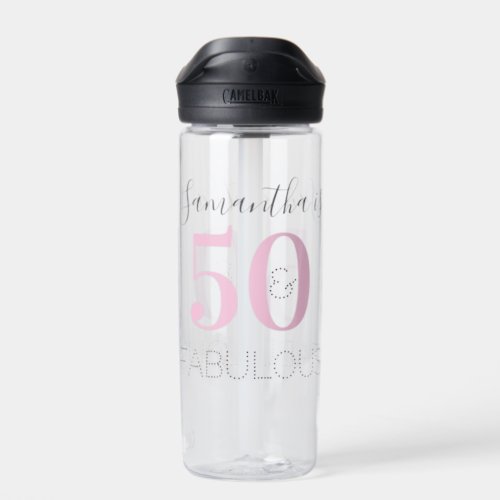 Personalized Birthday Modern Pink 50 and Fabulous  Water Bottle