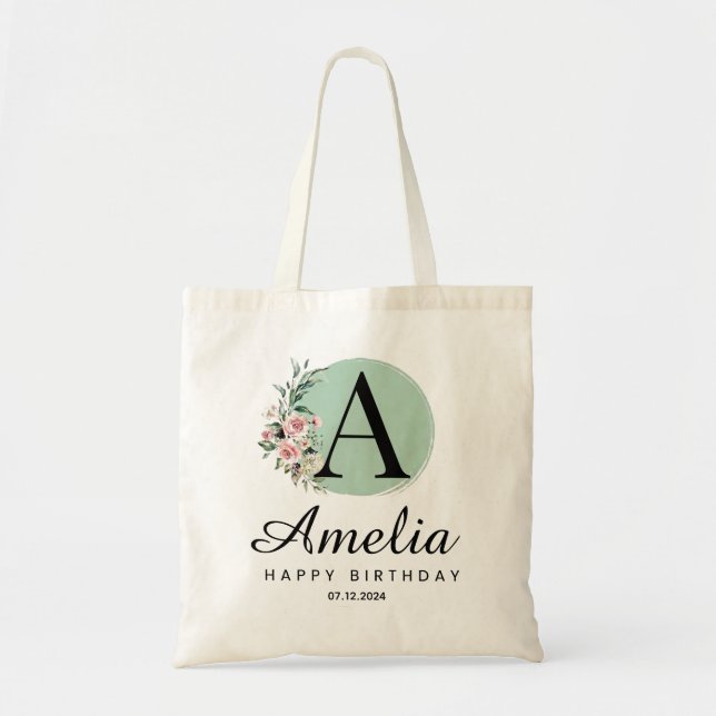 Personalized Birthday Monogram Custom Name & Date  Tote Bag (Front)