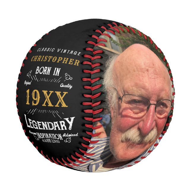 Personalized Birthday Monogram Legendary Father Baseball (Angled)