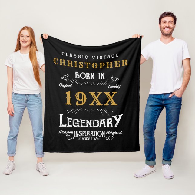 Personalized Birthday Monogram Legendary Father Fleece Blanket (In Situ)