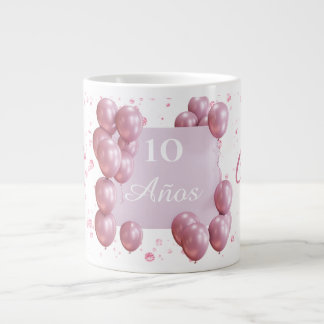Personalized birthday mug, pink balloons giant coffee mug