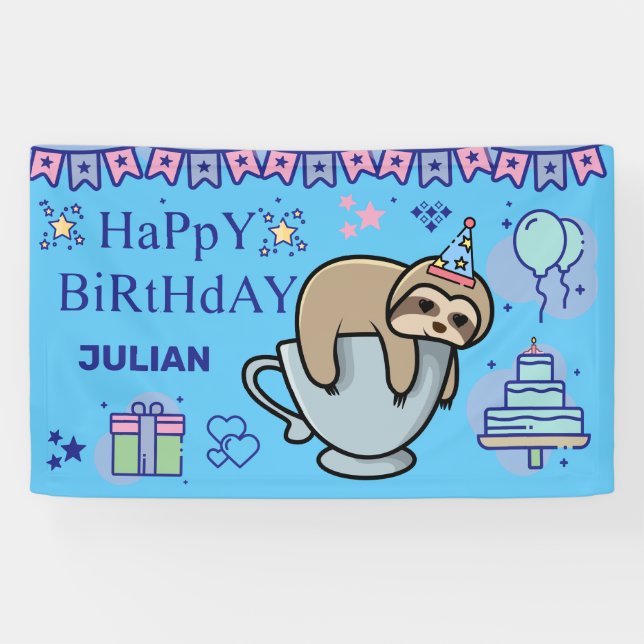 PERSONALIZED  BIRTHDAY NAME CutE SLOTH Banner (Horizontal)