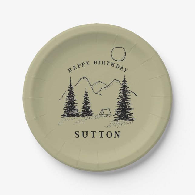 Personalized Birthday Paper Plates Camping  (Front)