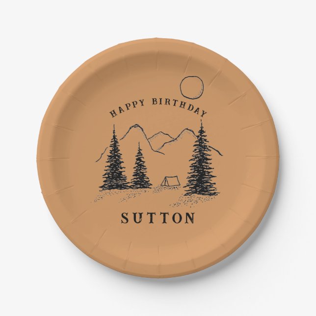 Personalized Birthday Paper Plates Camping  (Front)