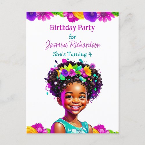 Personalized Birthday Party African_American Girl Invitation Postcard