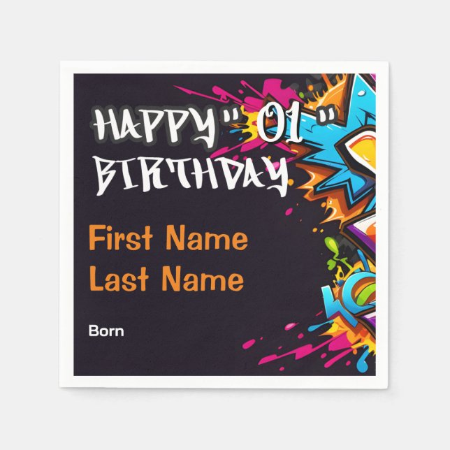 Personalized Birthday Party, Announcement Napkins (Front)