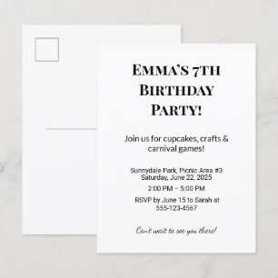 Personalized Birthday Party Announcement Postcards