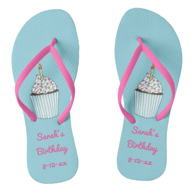 Personalized Birthday Party Cake Cupcake Candle Flip Flops (Footbed)