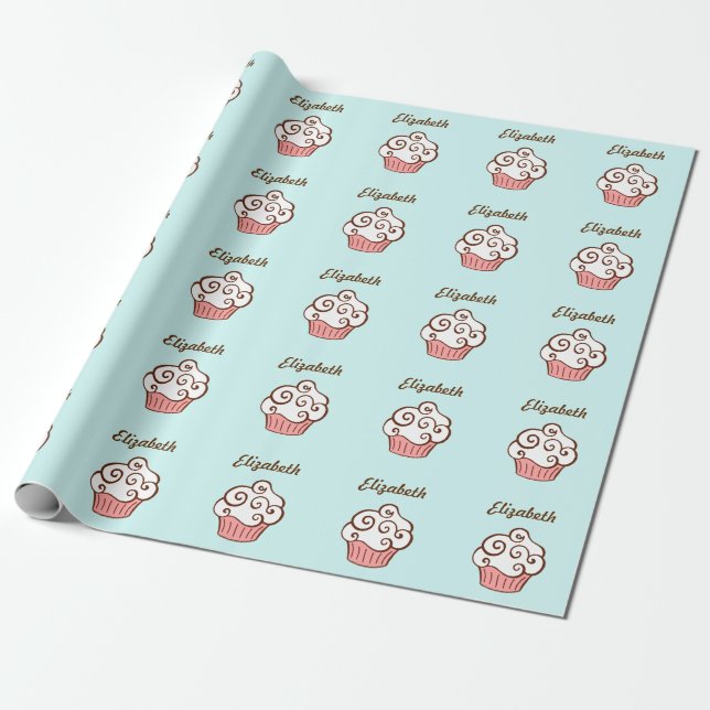 Personalized Birthday Party Cupcake Wrapping Paper (Unrolled)