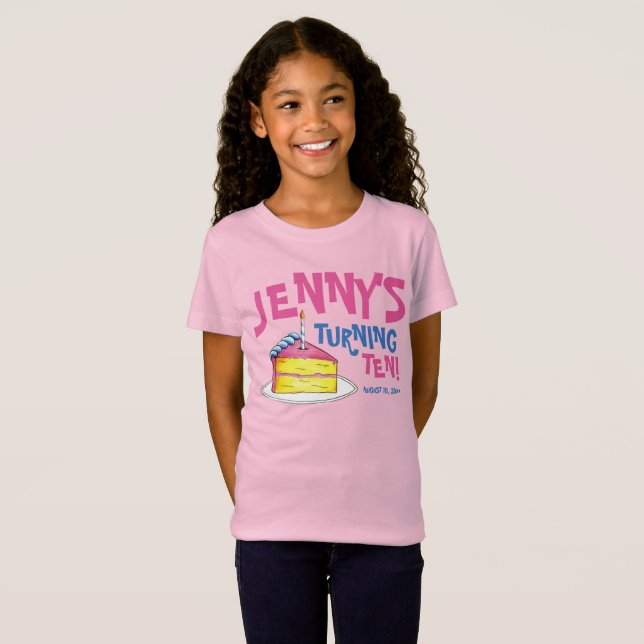 Personalized Birthday Party Favor Pink Cake Slice T-Shirt (Front Full)