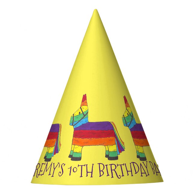 Personalized Birthday Party Favor Rainbow Pinata Party Hat (Front)