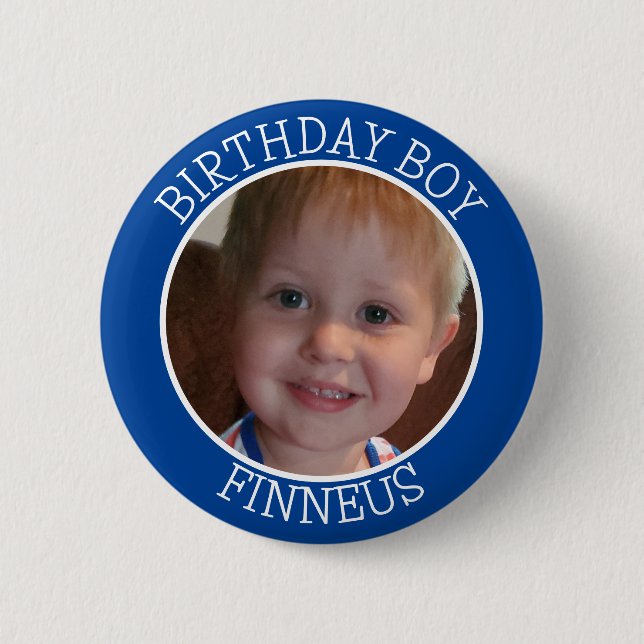 Personalized Birthday Party for Boy Name and Photo Button (Front)