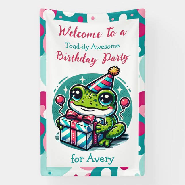 Personalized Birthday Party Frog Themed Welcome Banner (Vertical)