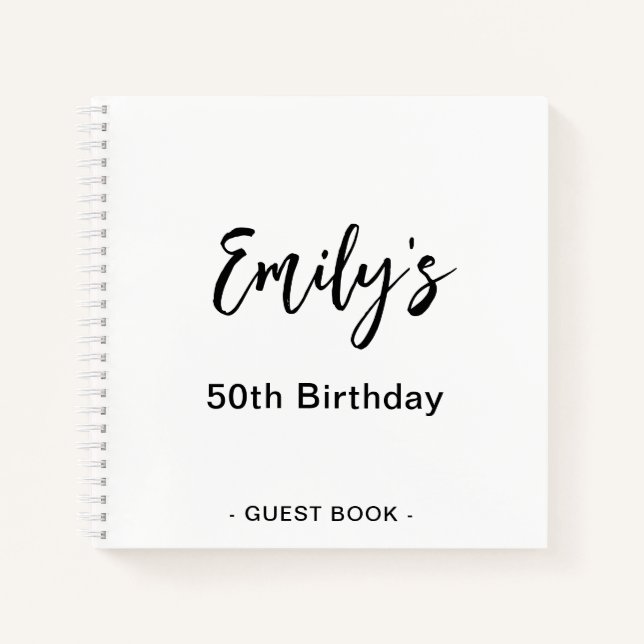 Personalized Birthday Party Guest Book Black White (Front)