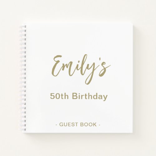 Personalized Birthday Party Guest Book Gold White