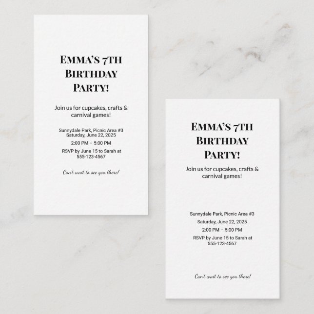 Personalized Birthday Party Invitation  (Front/Back)