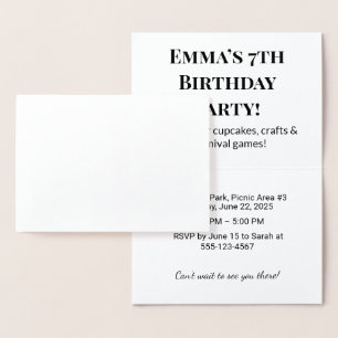 Personalized Birthday Party Invitation Foil Cards