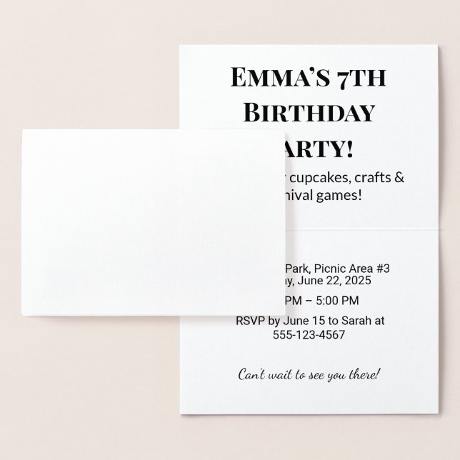 Personalized Birthday Party Invitation Foil Cards (Display)
