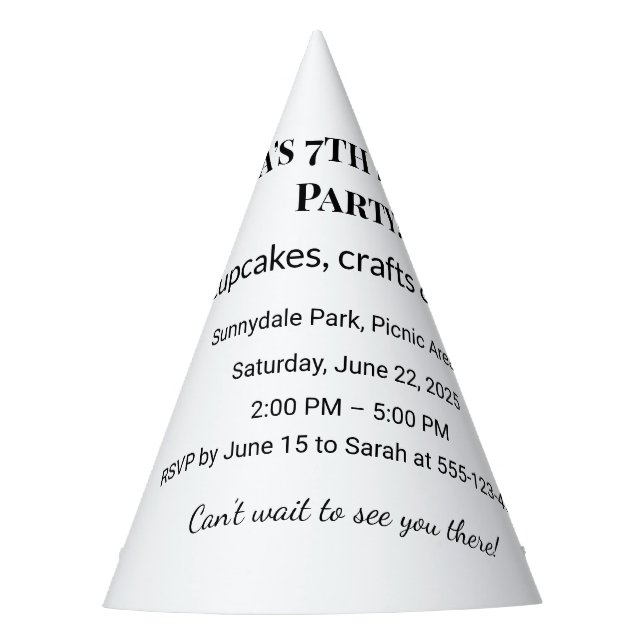 Personalized Birthday Party Invitation  Hat (Front)
