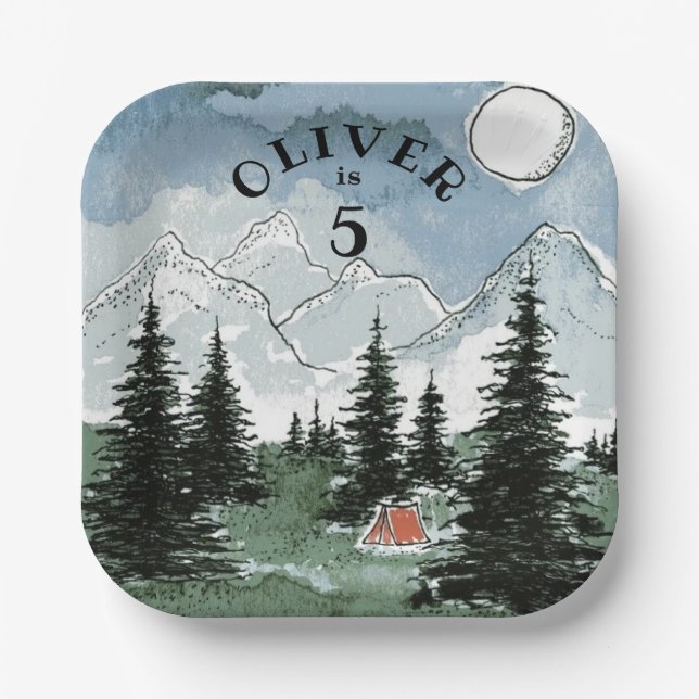 Personalized Birthday Party Plates Camping (Front)