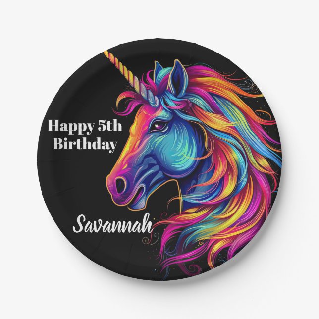 Personalized Birthday Party Unicorn Fantasy Paper Plates (Front)