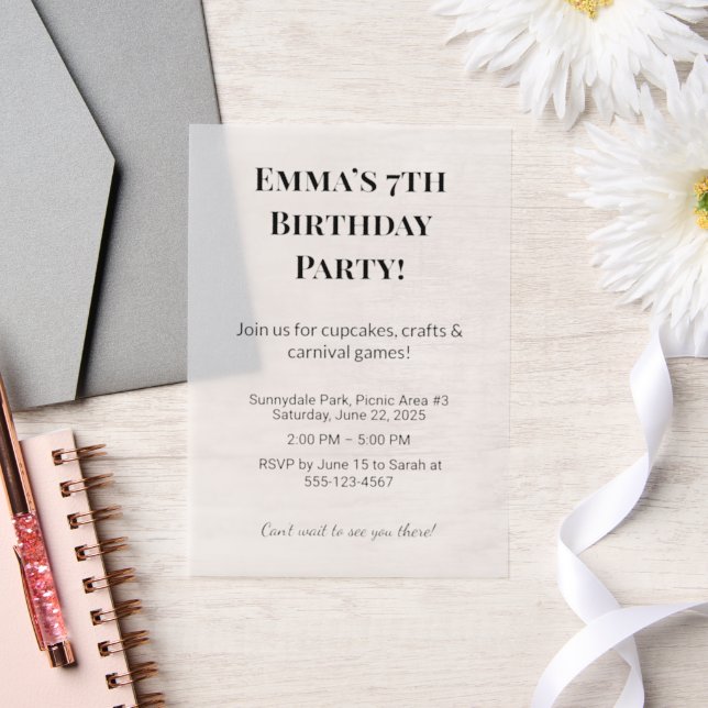 Personalized Birthday Party Vellum Overlays Invitations (Wedding)