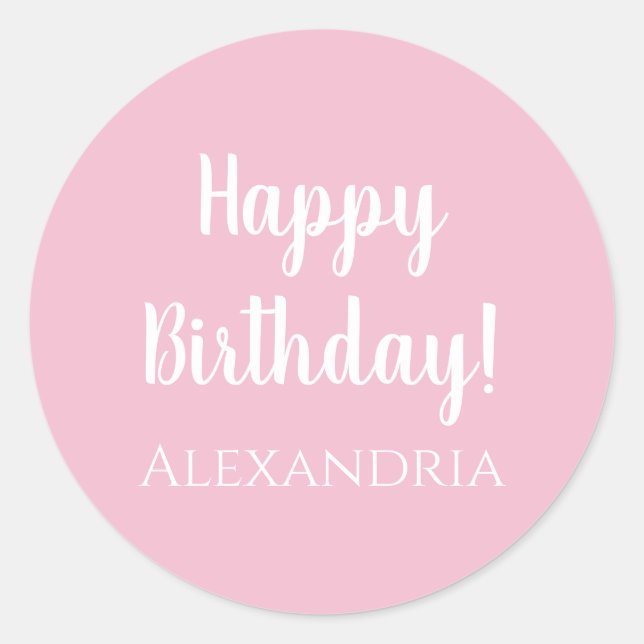Personalized Birthday Pastel Pink Happy Birthday Classic Round Sticker (Front)