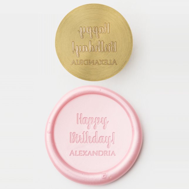 Personalized Birthday Pastel Pink Happy Birthday Wax Seal Stamp (Stamped)