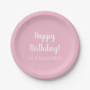 Personalized Birthday Pastel Pink Party Paper Plates