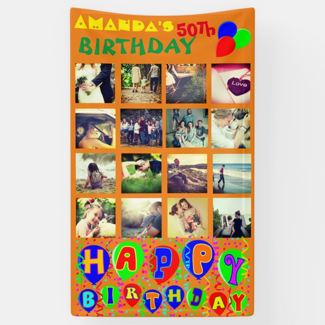 Personalized birthday photo collage banner (Vertical)