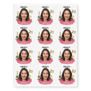 Personalized Birthday Photo Custom Name Age & Face Temporary Tattoos