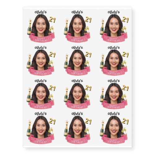 Personalized Birthday Photo Custom Name Age & Face Temporary Tattoos