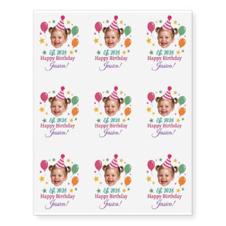 Personalized Birthday Photo Custom Name & age Temporary Tattoos