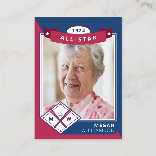 Personalized Birthday Photo & Stats Baseball Card (Front)
