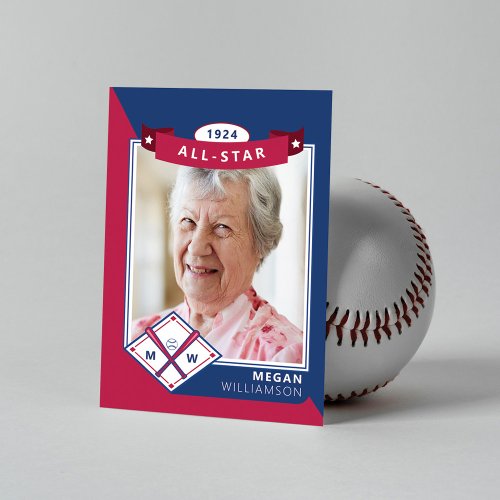 Personalized Birthday Photo  Stats Baseball Card