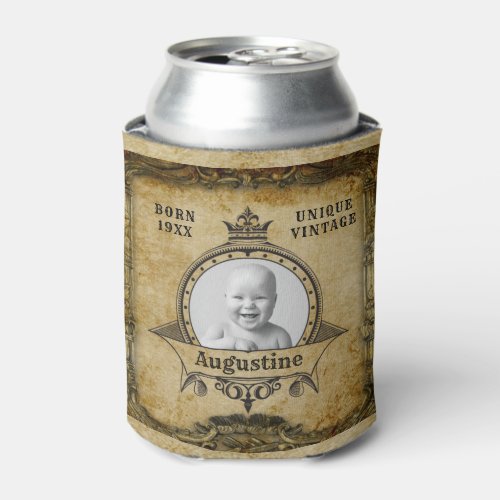 Personalized Birthday Photo Template Vintage Retro Can Cooler