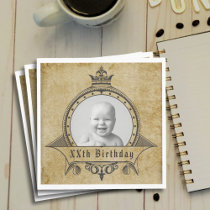 Personalized Birthday Photo Template Vintage Retro Napkins