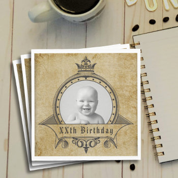 Personalized Birthday Photo Template Vintage Retro Napkins by thecelebrationstore at Zazzle