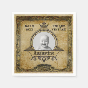Personalized Birthday Photo Template Vintage Retro Napkins
