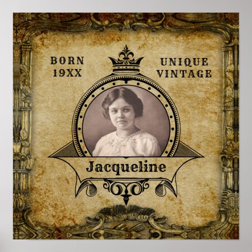 Personalized Birthday Photo Template Vintage Retro Poster