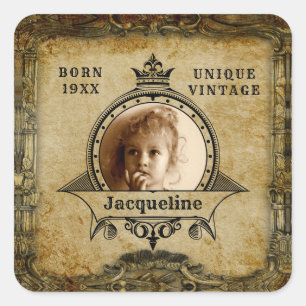 Personalized Birthday Photo Template Vintage Retro Square Sticker