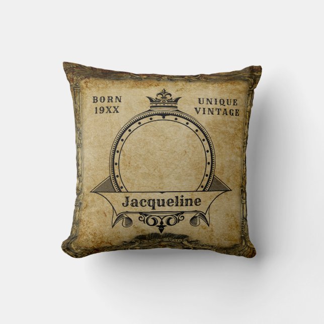 Personalized Birthday Photo Template Vintage Retro Throw Pillow (Front)