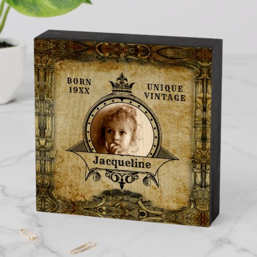 Personalized Birthday Photo Template Vintage Retro Wooden Box Sign